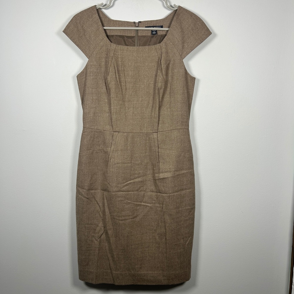 Banana Republic Fitted Flannel Sheath Dress Womens 8 Brown Wool Blend Office